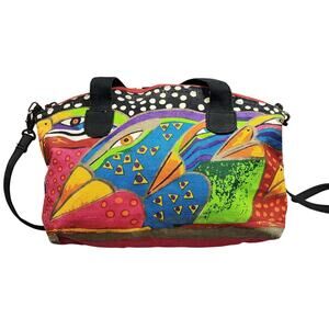 Laurel Burch HARLEQUIN BIRDS Spirit Tropical Canvas Cosmetic Handbag Crossbody